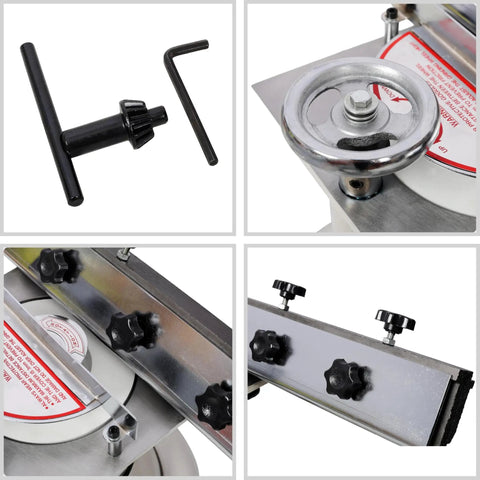 Beefy Six Inch Surface Grinder And Cutter Sharpener With Adjustable Angle Head showing accessories with handle and tools