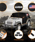 Jeep 2 Door Cab Cover For 2007 2025 Waterproof Oxford Car Cover With Reflective Strip and logos on a Jeep Wrangler in rocky terrain