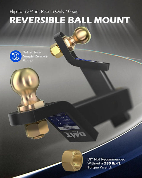 Heavy Duty Tow Hitch Ball Mount with 2 Inch Drop, 2 Inch Ball, 2 Inch Receiver, 8000 Lb Towing Capacity, Reversible Ball Hitch