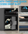 Heavy Duty Fireproof Deposit Safe With Front Drop Slot And Digital Combination Lock For Cash And Important Documents Silent Security Safe Box For Home Office Or Small Biz with large open slot and anti-theft serrations.