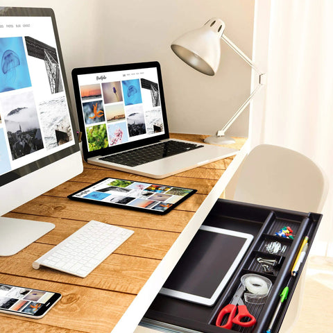 Under Desk Pencil Drawer With Ball Bearing Slide-Out Organizer For Office Supplies Paper And Pencils, 21.25 Inch Wide