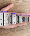 Adiyer 10-pack 304 stainless steel folding butt hinges in 2.5–1in sizes for wooden jewelry box lids, shown on hand