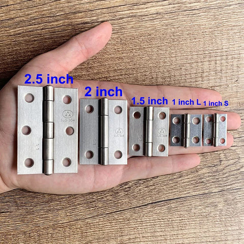 Adiyer 10-pack 304 stainless steel folding butt hinges in 2.5–1in sizes for wooden jewelry box lids, shown on hand