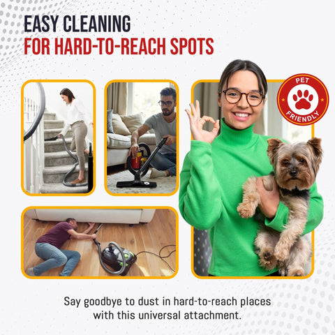Easy cleaning for hard-to-reach spots with Deluxe Horsehair Brush Attachment Top Notch For Vacuum Cleaners, image of people using vacuums
