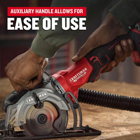 Heavy Duty 4.5 Inch Cordless Circular Saw With Brushless Motor Punching Up To 4500 Rpm, showing auxiliary handle for easy grip.