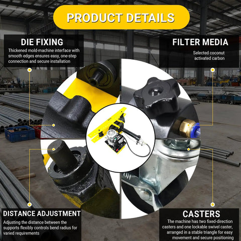 Detail view of Heavy Duty Electrohydraulic Pipe Bender Machine for Steel Copper Round Tubes, showing die fixing and distance adjustment features.