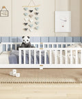 Twin Size Floor Bed With Heavy Duty Plywood Slats And Safe Guardrails Zero Box Spring Hassle Game Changer Sleep Setup Easy Assembly Durable Core Rock Solid Frame For Kids Rooms In Crisp White with plush panda on bedding.