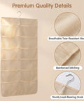 Game Changing Double Sided Hanging Closet Rod Organizer For Bras Underwear And Socks Storage Featuring Multi Grid Pockets, beige tear-resistant mesh.