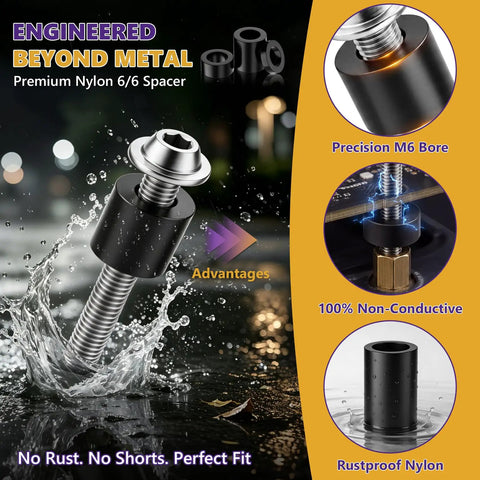 166-Piece Must-Have M6 Black Nylon Spacers Kit With 3mm To 20mm Heights For M6 Screws And Bolts Heavy Duty Standoffs For DIY Projects Robotics Enclosures And Everyday Mounting Solutions, black nylon spacer with M6 bolt in water