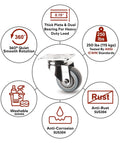 heavy duty swivel caster with 250 lbs load capacity, SUS304 steel, non marking, rust resistant, ANSI tested, smooth 360° rotation