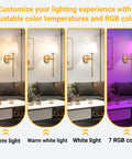 Peel And Stick Wall Sconces Set Of 2 With Rechargeable Battery Wire Free No Drill Adhesive Wall Lamp Gold White showing various light settings.