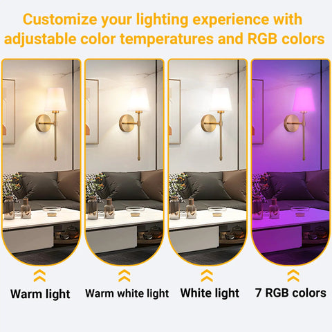 Peel And Stick Wall Sconces Set Of 2 With Rechargeable Battery Wire Free No Drill Adhesive Wall Lamp Gold White showing various light settings.