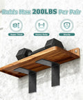 Beefy Heavy Duty L Corner Brackets 6x6 Inch 2 Pack Black Steel Shelf Supports mounted under a wood shelf holding a dumbbell