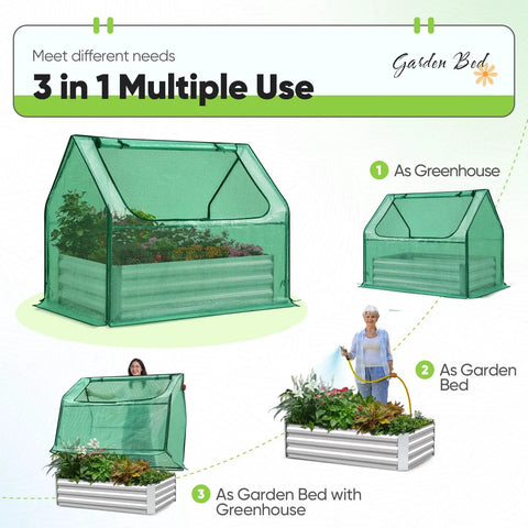 Raised Garden Bed With Cover And Greenhouse Kit All In One Galvanized Steel Planter Box For Outdoor Growing Dual Use Design