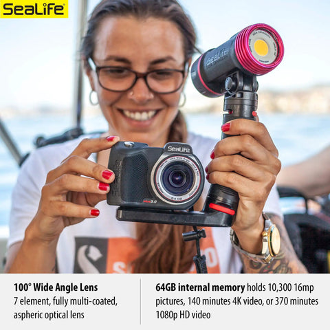 Woman holding Underwater Camera Kit With Dual 2500 Lumen LED Lights, 16MP Sensor, 4K Ultra HD Video At 30fps And 1080p At 120fps
