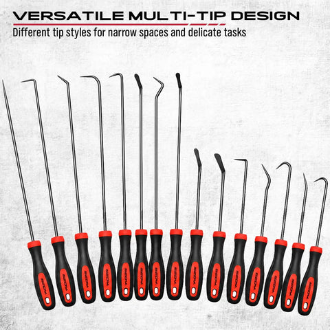 14 Piece Pick And Hook Tool Set with Long and Mini Precision Picks featuring non-slip handles for car repair