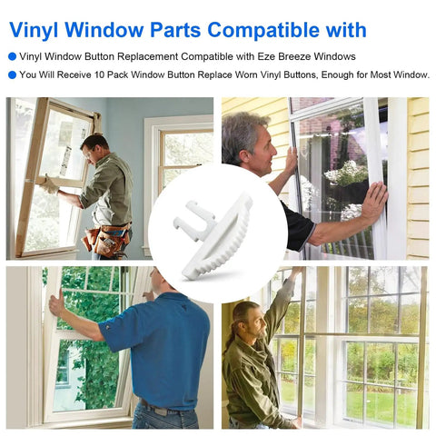 Installation of Replacement Window Latches For Vinyl RV Windows Button Style showing 10-pack snap-on fit hardware.