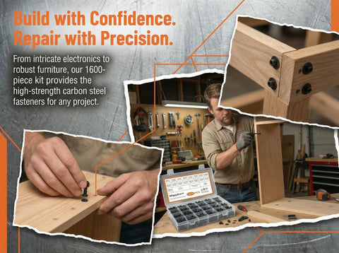 1600-Piece M3 Screw Kit With Hex Socket Button And Cap Head Fasteners, nuts, washers in use for woodworking projects