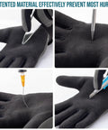 Needlestick Resistant Work Gloves Level 2 And Puncture Level 5 With A2 Cut Rating shown resisting needles and blades in black fabric.
