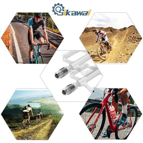 Heavy Duty Chrome Molybdenum Steel Bicycle Pedal Extenders 1 Pair Fits Nine Sixteenth Inch Threaded Pedals For SPD MT MTB BMX Road Street Bikes And Cruisers with cyclists on various terrains