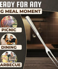 Meat carving fork, 11-inch stainless steel two-prong utensil with solid metal handle.