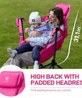 Woman and child sitting on Padded Oversized Hammock Camping Chair With Multi Storage Pockets, Portable Foldable Rocking Swing Chair, Heavy Duty Outdoor Seat, Supports Up To 400 Pounds, Pink, Easy Setup, Carry Bag Included, Perfect For Camping, Beach Or Backyard Chill in park
