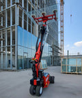 Straight Up Heavy Duty Electric Glass Vacuum Lifter With Bright Led Display And Real Time Pressure Monitor lifting a large glass panel at a construction site.
