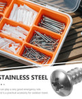 Pan Head Wood Screws Stainless Steel Self-Tapping 100-Piece Set in compartment box for furniture assembly and DIY projects.