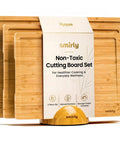 Heavy Duty 3 Piece Bamboo Cutting Board Set With Wooden Stand For Everyday Kitchen Tasks featuring natural bamboo construction.