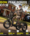 Beast Fat Tire Electric Tricycle For Adults With Three Wheel Ebike, 750W Hub Motor Peak 1350W, 52V 25Ah Removable Battery, 50 Mile Range, 7 Speed, 4 Piston Hydraulic Brakes, Cargo Rack, Black Build, man riding black fat tire trike on street