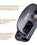Bostitch EZ Squeeze 3-hole punch, side view, silver/black metal construction, 20-sheet capacity.