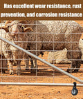 Heavy Duty Gate Wheels That Kill Sag Once And For All Featuring Hella Durable Solid Rubber Tires on a fence with sheep.