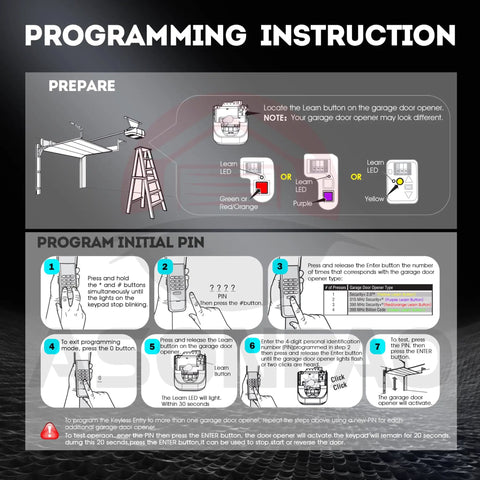 Programming instructions for G940EV-P2 Wireless Universal Garage Door Opener Keypad For Chamberlain LiftMaster Sears Craftsman.