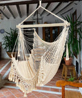 Cozy Cotton Rope Hammock Chair With 330Lb Weight Capacity, Large Indoor Outdoor Hanging Swing For Chill Vibes, Soft Beige Rope Chair With Sturdy Metal Rod For Garden Patio And Living Room