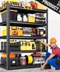 Beefy 2 Pack Heavy Duty Garage Shelving Unit Set With 5 Tier All Metal Storage Racks Adjustable Heights For Tools Bins Bulk Items Garage Workshop Warehouse Organization, 71.2H x 46W x 20D