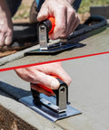 Pro Grade Blue Steel Concrete Edger 6x6 Inch with Soft Grip Handle used on wet concrete for smooth edges