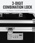 Heavy Duty Combination Lock Box For Documents And Valuables, close-up of secure 3-digit lock and reinforced chrome corners