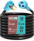 Coiled Beefy Heavy Duty 50 Foot 30 Amp Dryer And EV Extension Cord NEMA 10 30P To 10 30R ETL Listed 125V 250V with labels
