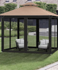 Universal Mosquito Netting For 10x12 Gazebos, 4 Panel Zippered Mesh Curtains on gazebo with seating