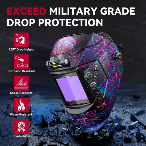 Auto Darkening Welding Helmet With LED Light Solar Powered True Color Lens Top Optical Clarity Four Arc Sensors