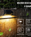 12 Pack Solar Fence Lights IP65 Waterproof Outdoor Lighting With Warm White And RGB Color Modes illuminating in heavy rain