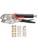 Heavy Duty Snap Setter Pliers Kit For Marine Snap Rings And Boat Cover Installation with snaps and fasteners displayed on white background