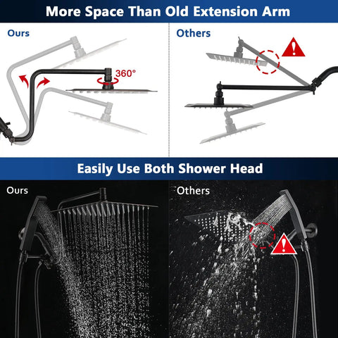 Comparison of All Metal Shower Head With Handheld Combo For High Pressure 10 Inch Rainfall Shower, showing flexibility and dual-use