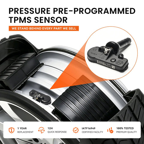 Set Of 4 433MHz TPMS Sensors Replacement Tire Pressure Monitoring System Compatible With Jeep Wrangler JK Dodge Ram 1500 2500 CV Challenger Charger Durango Grand Caravan Journey And More., black pre-programmed TPMS sensor close-up