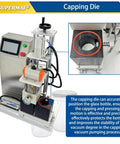 Capping die for vacuum sealing, features a precise positioning system, designed for accurate glass bottle sealing and capping.