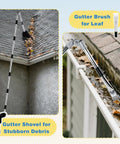 13 Foot Reach Gutter Cleaning Tool With No Ladder Needed Adjustable Pole 180 Degree Pivot Head Replaceable Brush And Shovel