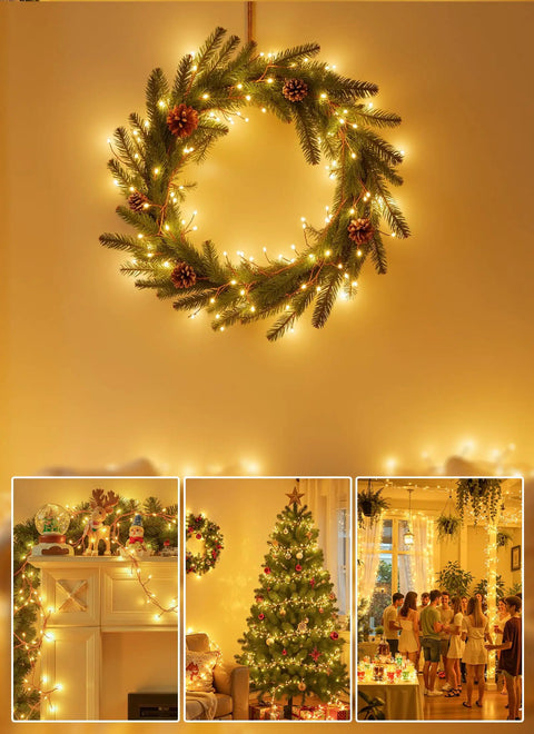 Battery Operated Fairy Lights 10Ft 120 LED Firecracker String Lights With 6 Hour Timer Waterproof Silver Wire decorating wreath