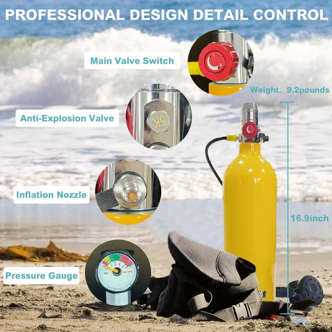 Portable 2L Mini Scuba Tank Kit With Backpack DOT Certified Regulator Aluminum Tank For On The Go Underwater Adventures