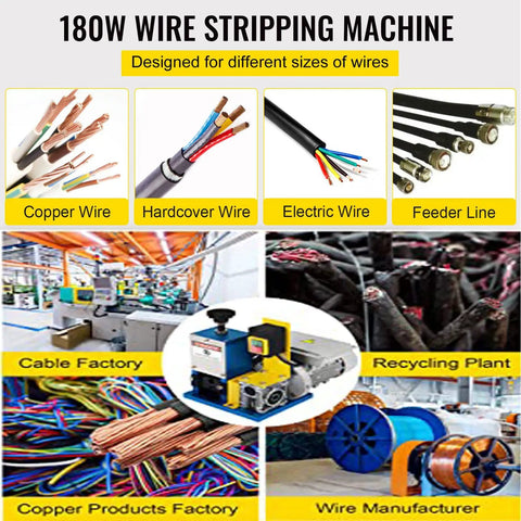 No Sweat Motorized Wire Stripper Machine 180W Automatic Cable Cutter for various wire types in a factory setting.
