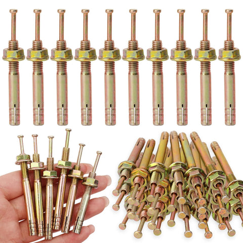 Anchor Set With Hammer Drive Pin Expansion Anchors For Concrete And Cement, Medium Size 6.5x0.6 Cm, 6 Pcs, Carbon Steel Construction